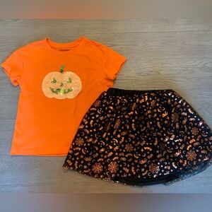 Cat & Jack Orange Pumpkin Tee and Black Halloween Skirt